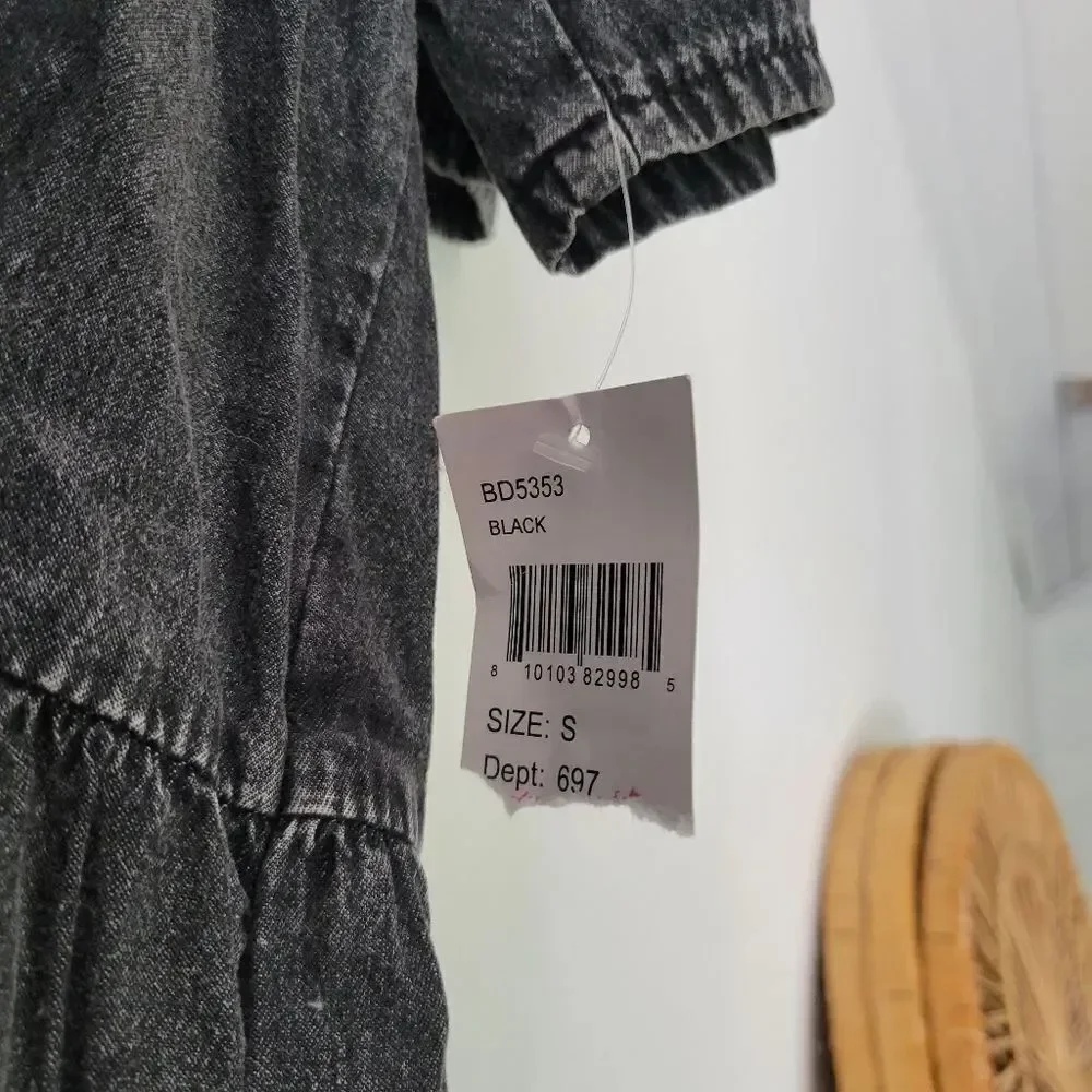 Baevely Gray Denim Tiered Dress S Mini NWT